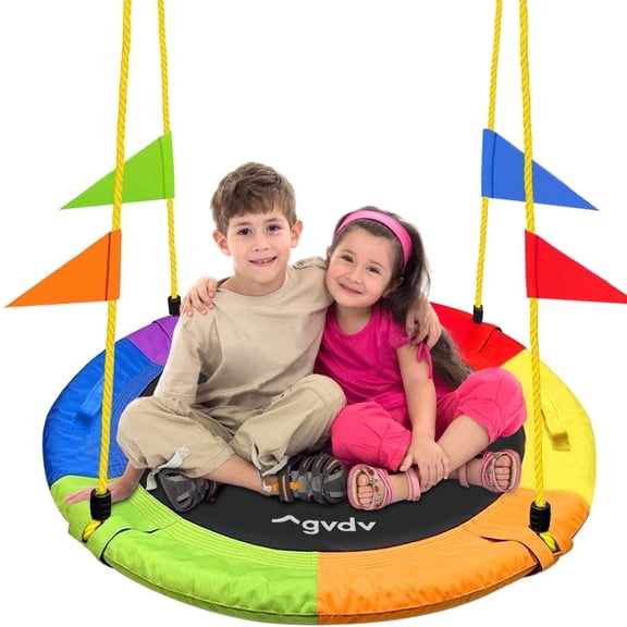 GVDV 40" Saucer Tree Swing, Heavy Duty 750Lb Capacity Waterproof Oxford Cloth, for Kids & Adults, Indoor Outdoor Backyard Playground Swing, Black