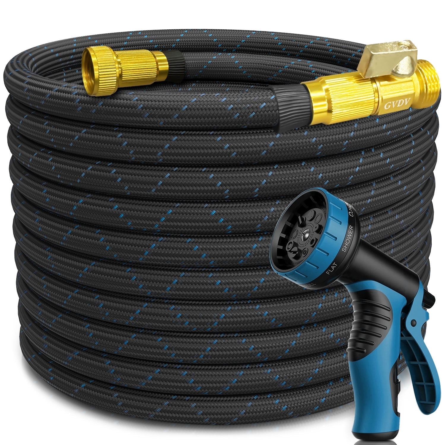 GVDV 50 Ft Garden Hose - Durable Fabric Skin Water Hose with 10-Way Spray Nozzle, Explosion-Proof, Perfect for Commercial & Residential
