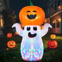 GVDV 5-Feet Halloween Inflatable Pumpkin Ghost Decoration with 360 deg. Rotating LED Lights