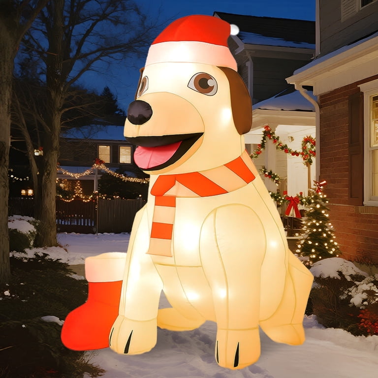 GVDV 7 FT Christmas Inflatable Lab Dog with Bright LED, Blow Up Decoration  for Outdoor & Indoor Holiday Party, Yard, Lawn, Home