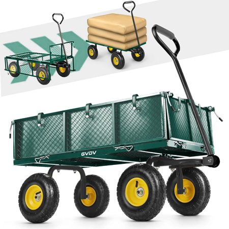 GVDV 660LB Garden Cart with Liner, Heavy Duty Steel Garden Wagon, Folding Utility Wagon with Removable Sides and 10" All-Terrain Wheels