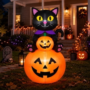 GVDV 6FT Halloween Inflatables Pumpkin Cute Cat Outdoor Decoration, Halloween Blow Up Yard with Built-in LEDs for Holiday Party, Lawn, Garden Decor