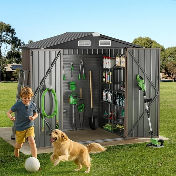 GVDV 6x4 FT Outdoor Metal Storage Shed, Durable Garden Shed with Updated Frame Structure for Backyard, Patio, Tool Storage, All-Weather Shelter for Bike, Gardening Tools, Equipment, Pet
