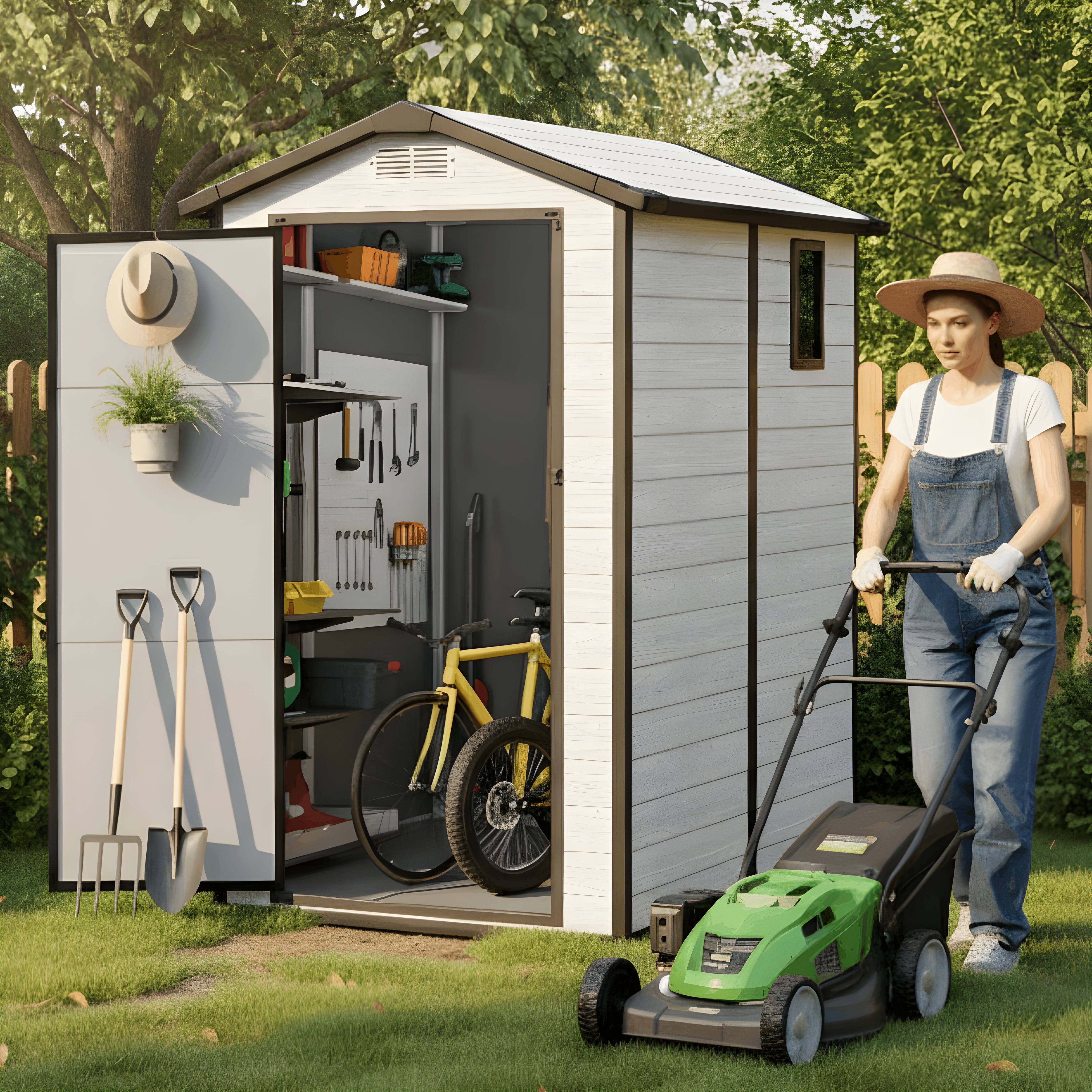 GVDV Garden Shed, 6'x4' Resin Storage Shed with Floor for Lawnmowers/Bicycles/Pool Supplies, Gray