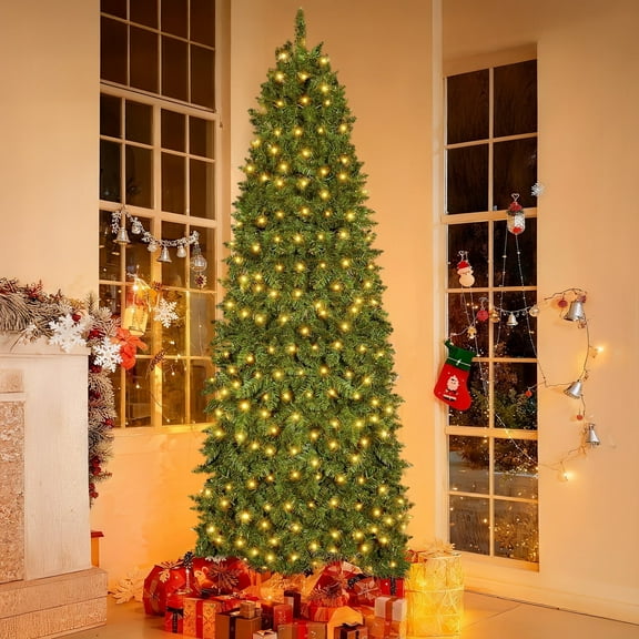 GVDV 7.5ft Pre-lit Christmas Tree, Artificial Christmas Tree with 350 Dual-Color Lights Warm White & Multicolor, Holiday Christmas Xmas Tree for Home, Office and Party Decor