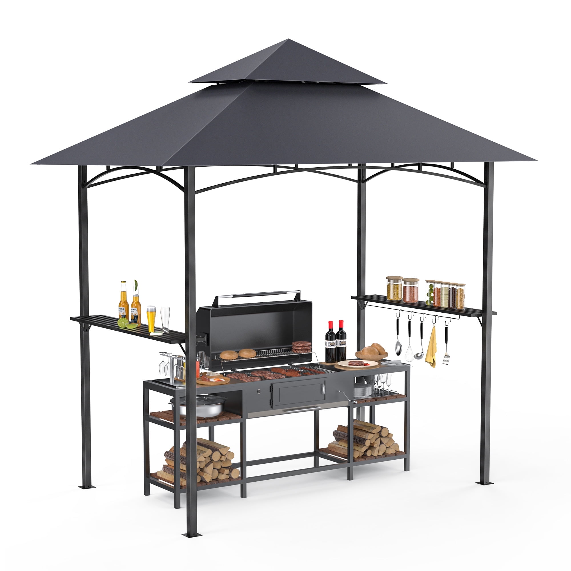Walmart exclusive discounts  GVDV 8'x 5' Grill Gazebo Canopy, Outdoor BBQ Gazebo Shelter with 2 Side Shelves & Double-Tiered Top