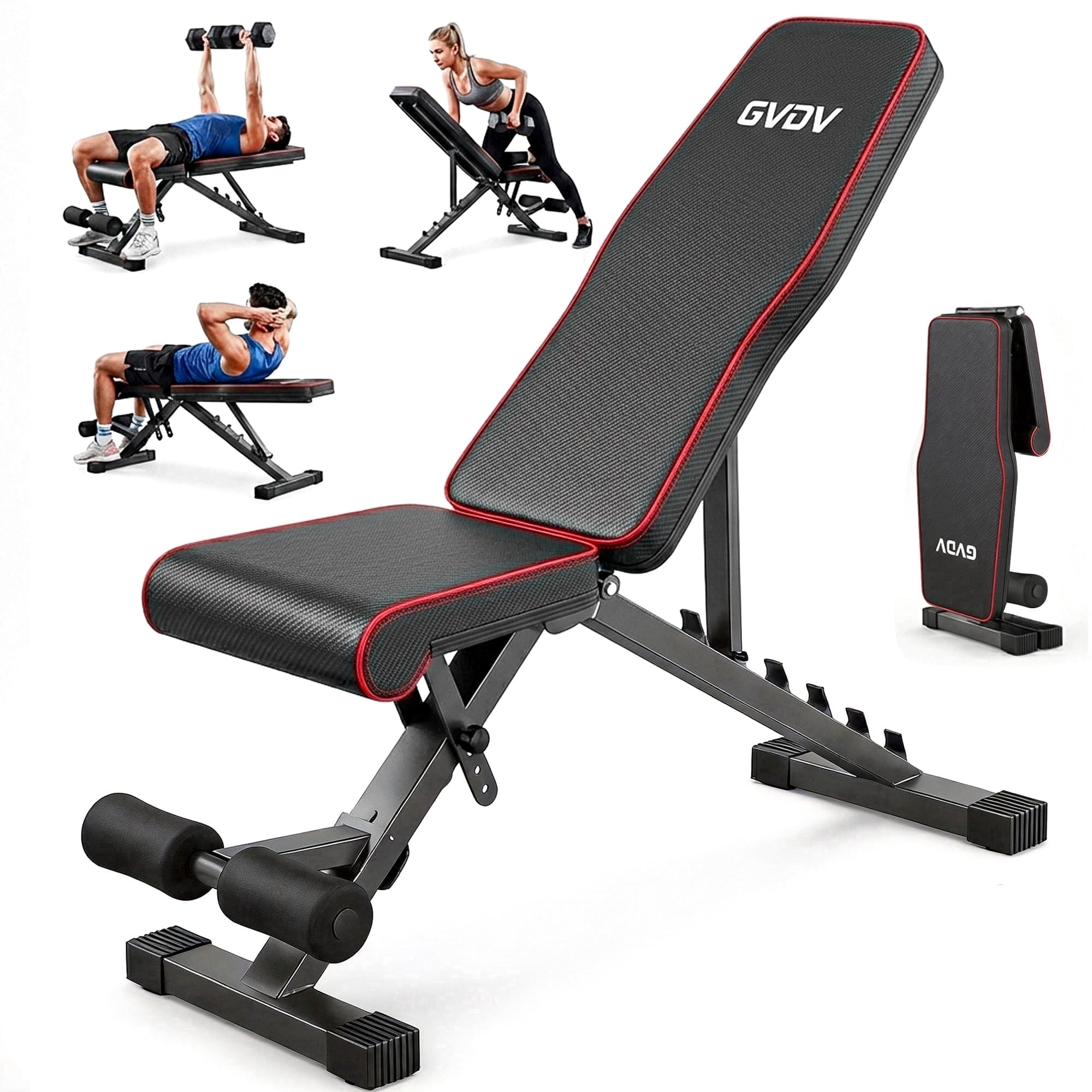 GVDV Adjustable Weight Bench for Full Body Workout, Foldable Bench for Home Gym Strength Training