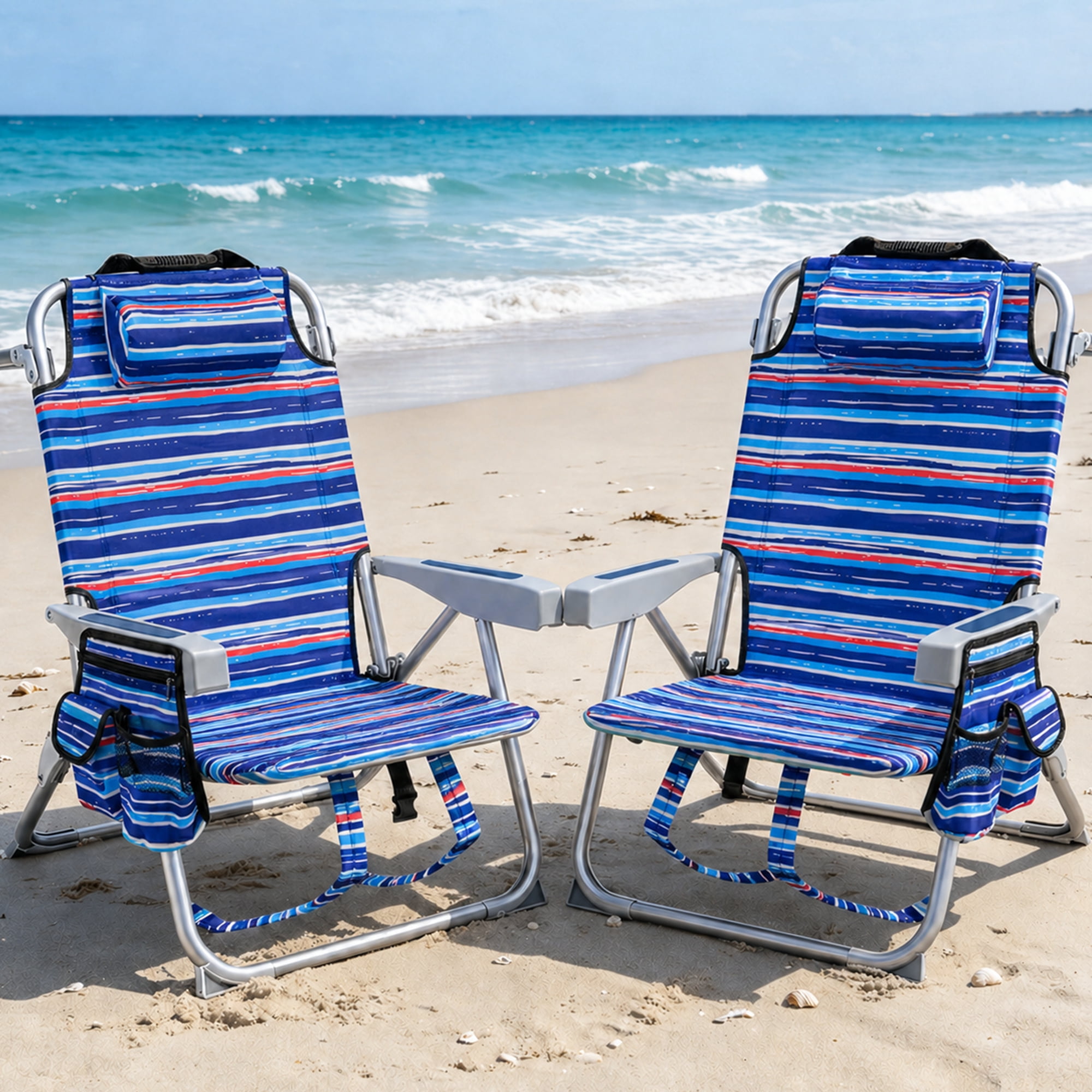 GVDV Beach Chair Set, Comfortable Portable Folding Beach Lounge