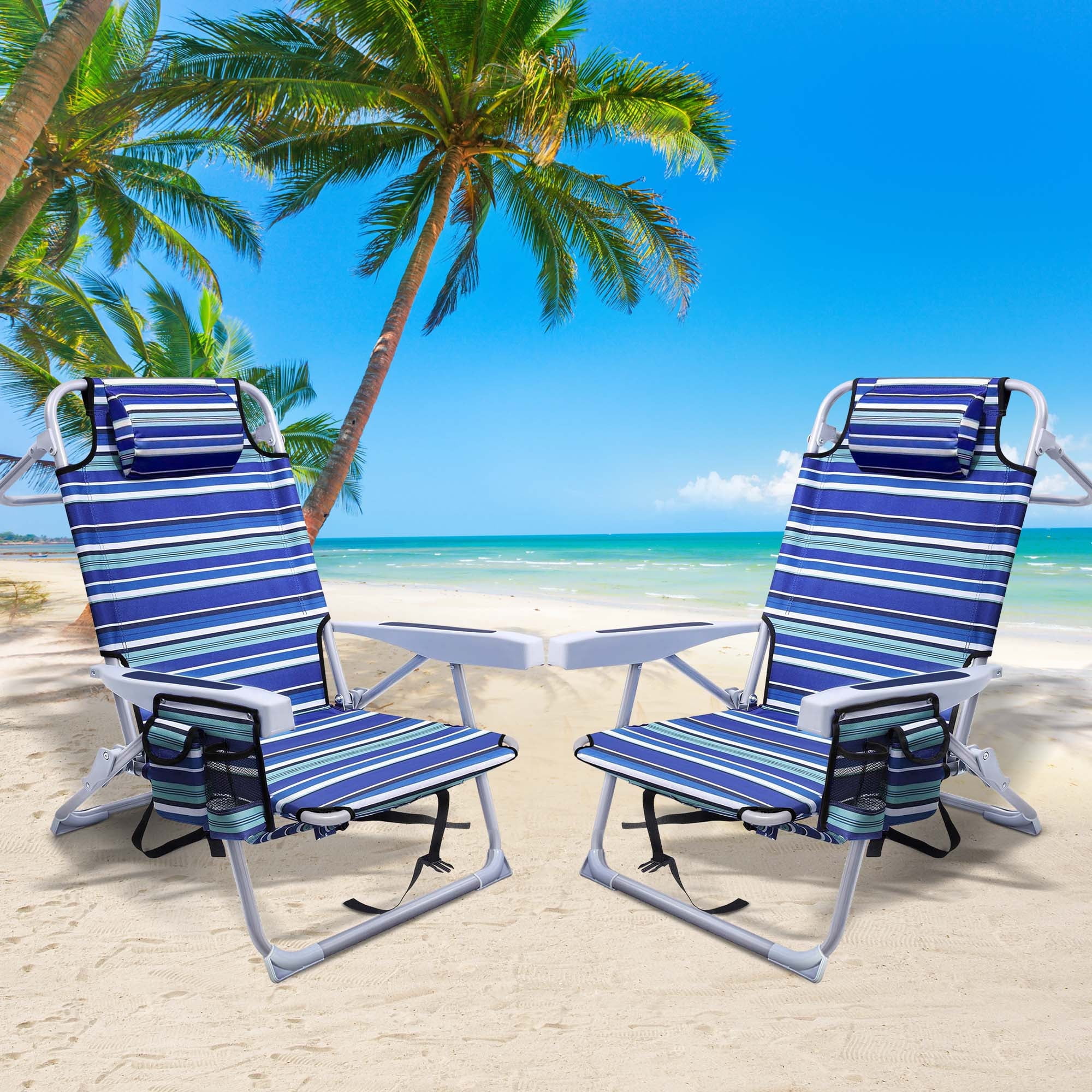 GVDV Backpack Beach Chair Set of 2, Portable Folding Beach Chair with Storage Pouch and Pillow, Reclining Chair for Beach, Camp, Outdoor - Walmart.com