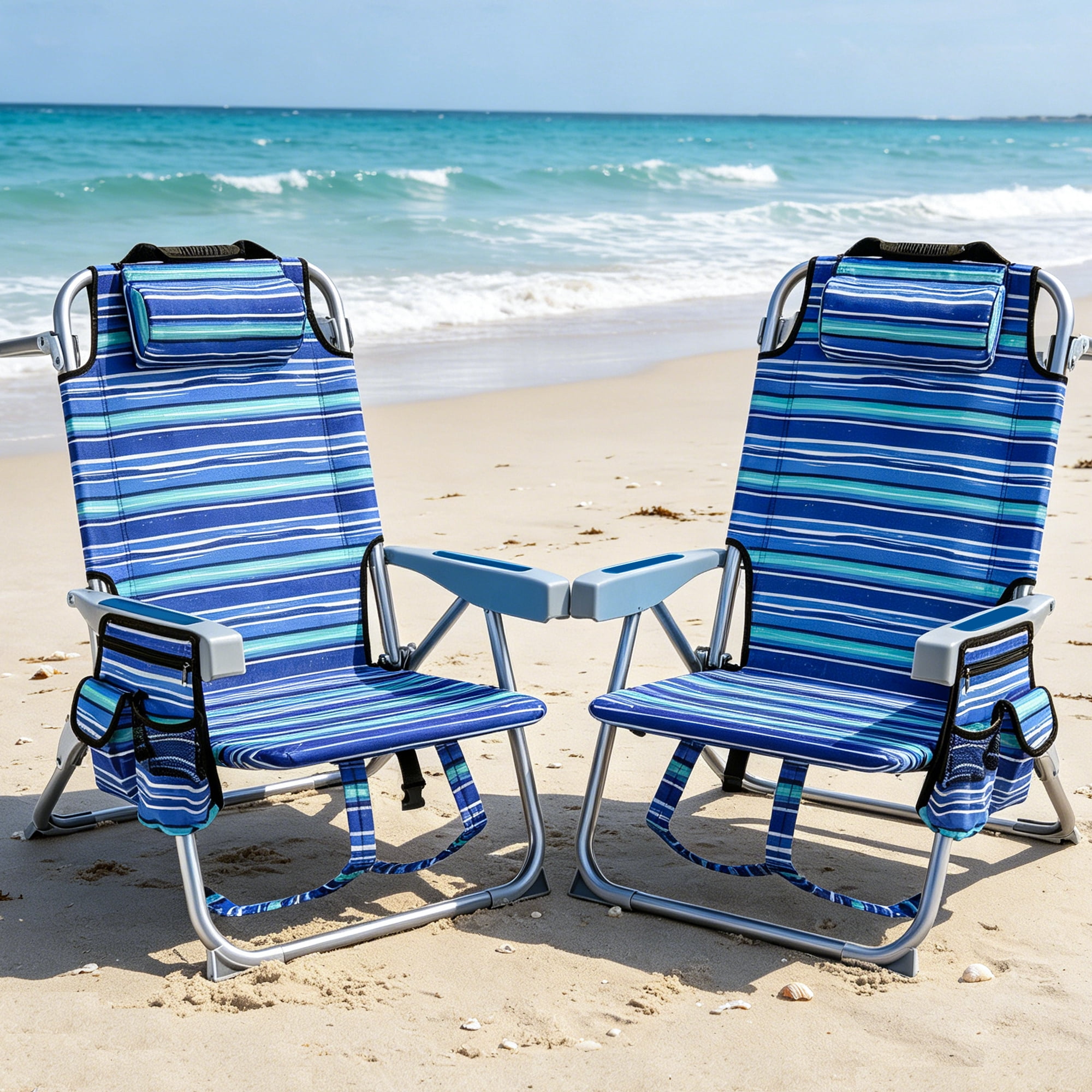 GVDV Beach Chair Set, Comfortable Portable Folding Beach Lounge
