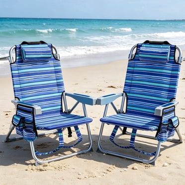 GVDV Backpack Beach Chair Set of 2, Portable Folding Beach Chair with Cup Holder and Towel Bars, 4-Position Adjustable Reclining Chair for Beach, Camp, Outdoor