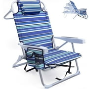 GVDV Backpack Beach Chair for Adults, Portable Folding Beach Chair with Cup Holder and Towel Rack, 4-Position Adjustable Reclining Chair for Beach, Camp, Outdoor