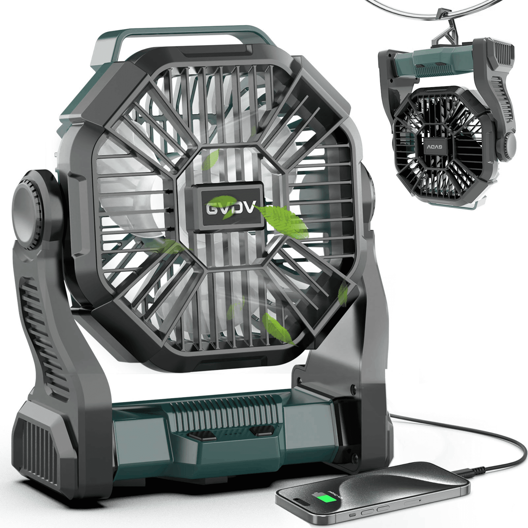 GVDV Camping Fan with LED Lantern, Portable Battery Operated Outdoor Fan, Personal Rechargeable Desk Fan for Travel, Hiking, Fishing, Picnic
