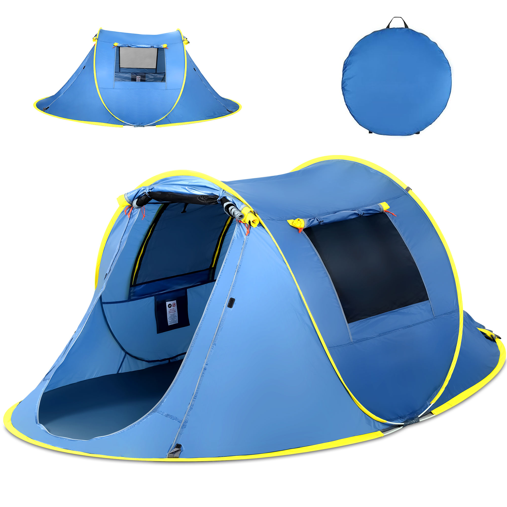 IClover 2 Room Camping Dome Tunnel Tent 3/4 Person Instant Pop Up