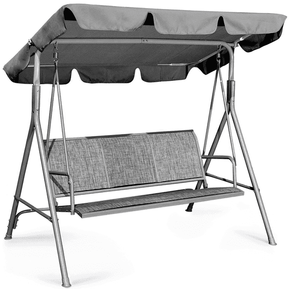 GVDV 3-Seat Porch Swing with Adjustable Canopy, Heavy-Duty Steel Frame Patio Swing Chair with Stand for Outdoor, Garden, Backyard