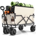 thumbnail image 1 of GVDV Heavy Duty Folding Wagon with Bench Seat – 550lbs/220L Large Collapsible Cart for Beach, Camping, Shopping, Tailgating, Sports & Groceries, Beige, 1 of 8