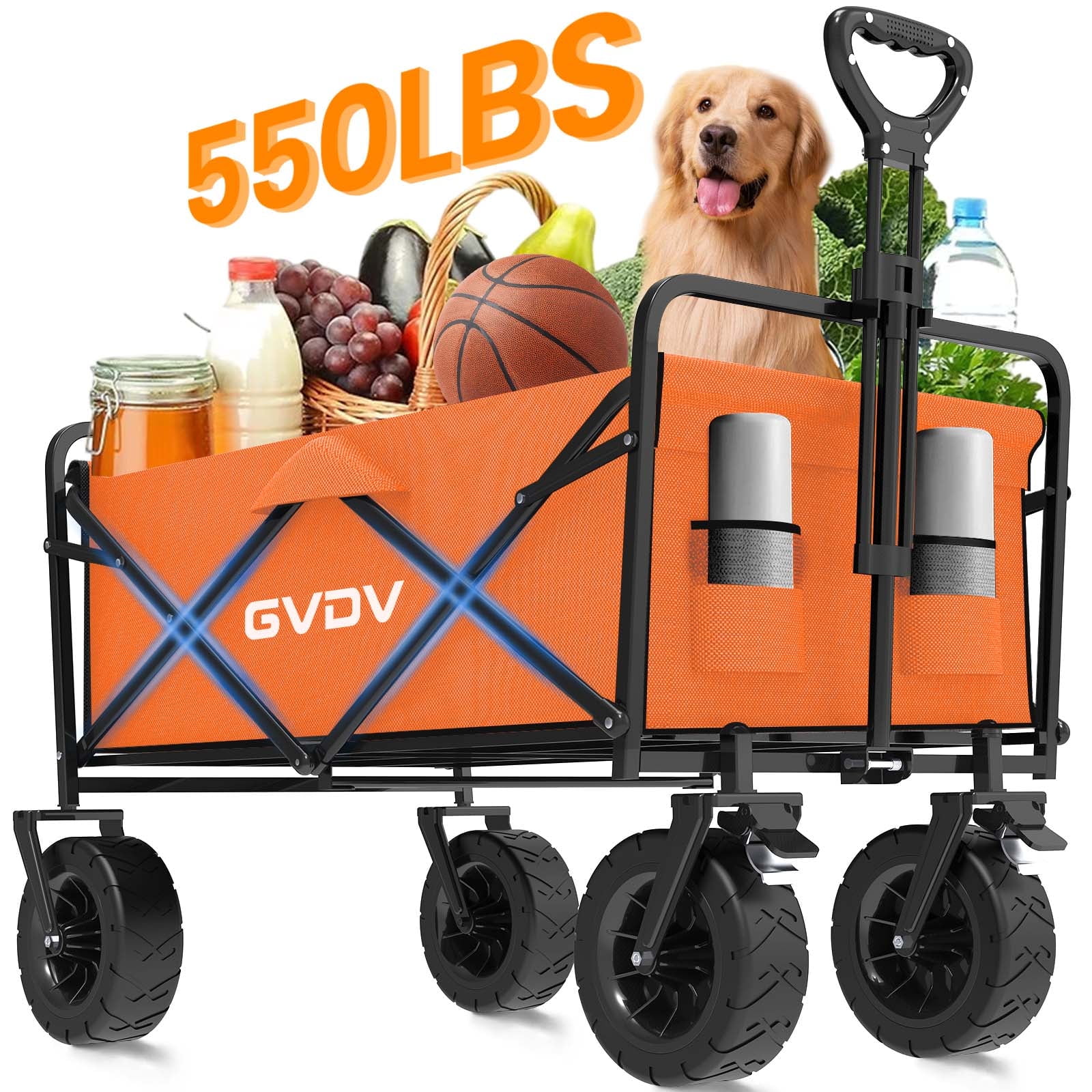 GVDV Collapsible Folding Wagon, 550LBS Large Heavy