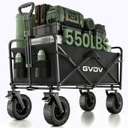 GVDV Collapsible Folding Wagon, 550LBS Large Heavy Duty Utility Cart with All-Terrain Wheels and Adjustable Handles for Shopping, Camping, Sports, Outdoor, Beach, Black