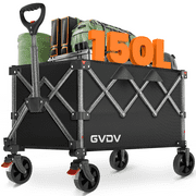 GVDV Collapsible Wagon Cart, 5.3 Cu. ft. (150 L), All-Terrain Wheels, Portable Utility Wagon for Camping, Beach, Picnic, Shopping, Sports, and Grocery Transport (Black)