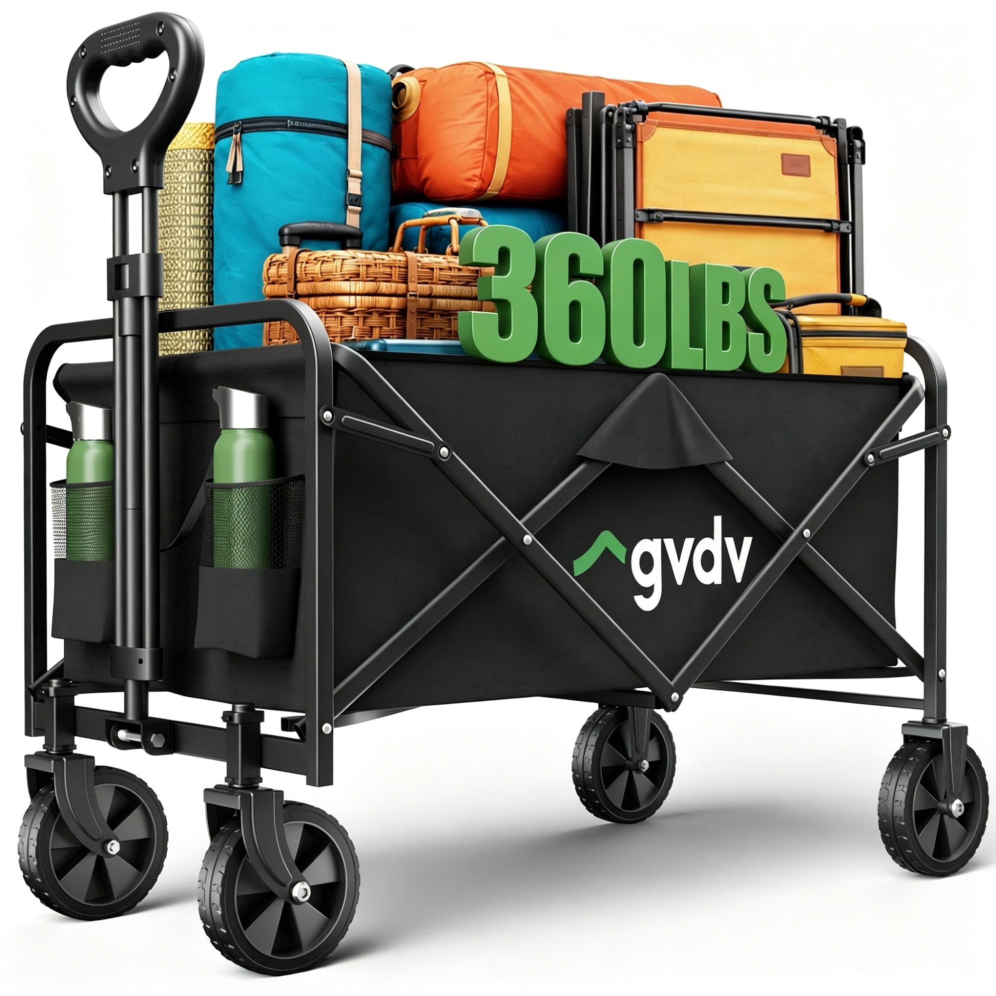 GVDV Collapsible Foldable Wagon Beach Wagon Cart Heavy Duty Foldable Collapsible Wagon For Sports Shopping Camping Black 1 Year Warrant: Reviewed for Real Life
