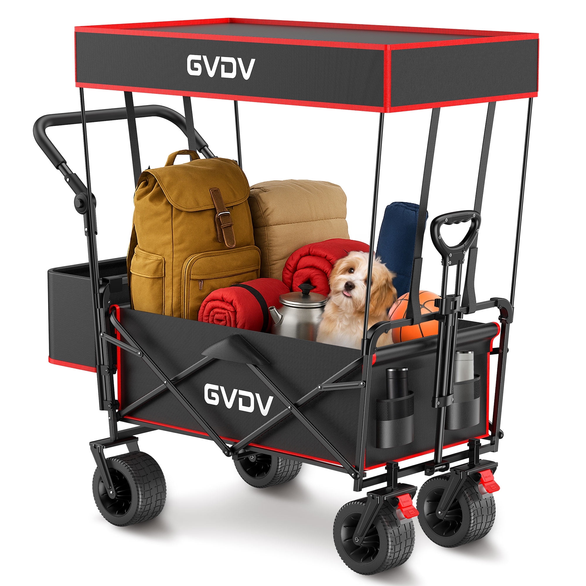 Walmart daily deals:  GVDV Collapsible Wagon Cart with Removable Canopy, Foldable Utility Cart with All-terrain Wheels, Versatile Folding Wagon for Kids, Grocery, Shopping and Camping, Black
