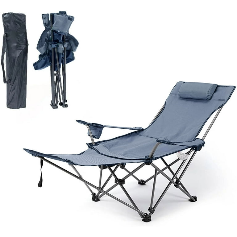 GVDV Reclining Camping Chair with Adjustable Backrest Footrest Cup Holder Side Pocket Walmart