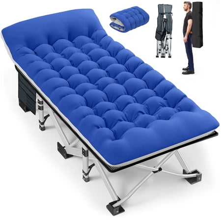 GVDV Folding Camping Cot with 2 Sided Comfort Mattress, 75*28 inch Double Layer Oxford Fabric Folding Bed, Portable Sleeping Bed Cot for Camp Office Nap Beach Travel