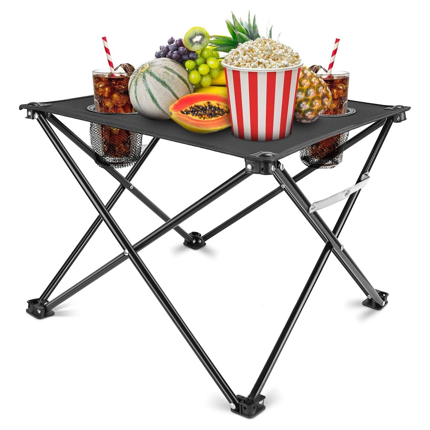 GVDV Folding Camping Side Table,Outdoor Portable Camping Table W/2 Cup