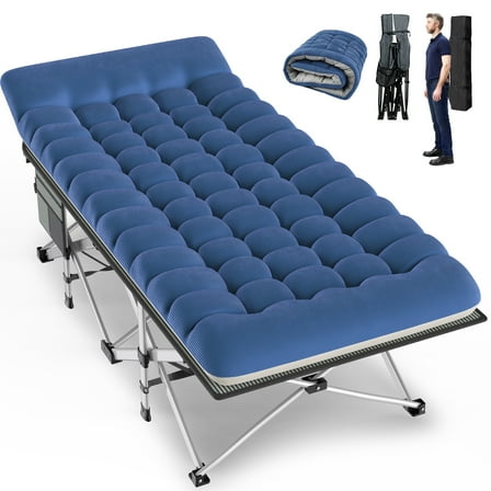 GVDV Folding XXL Camping Cot with 2 Sided Comfort Mattress, 78"x32" Portable Folding Bed for Adults, Extra Wide Sleeping Bed for Camp Office Nap Beach Travel
