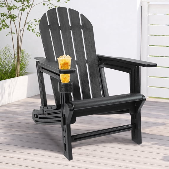 GVDV Adirondack Chair, Outdoor Patio Chair with Wide Armrest & Cup Holder, Weather Resistant HDPE Adirondack Fir Pit Chair for Patio Garden Backyard Deck, Black