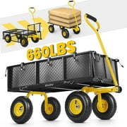 GVDV Heavy Duty Steel Garden Cart with Liner, 660lbs Capacity, 3 Cu ft, 10" All-Terrain Wheels, Black/Yellow – Durable Utility Cart for Yard Work, Hauling, and Outdoor Use