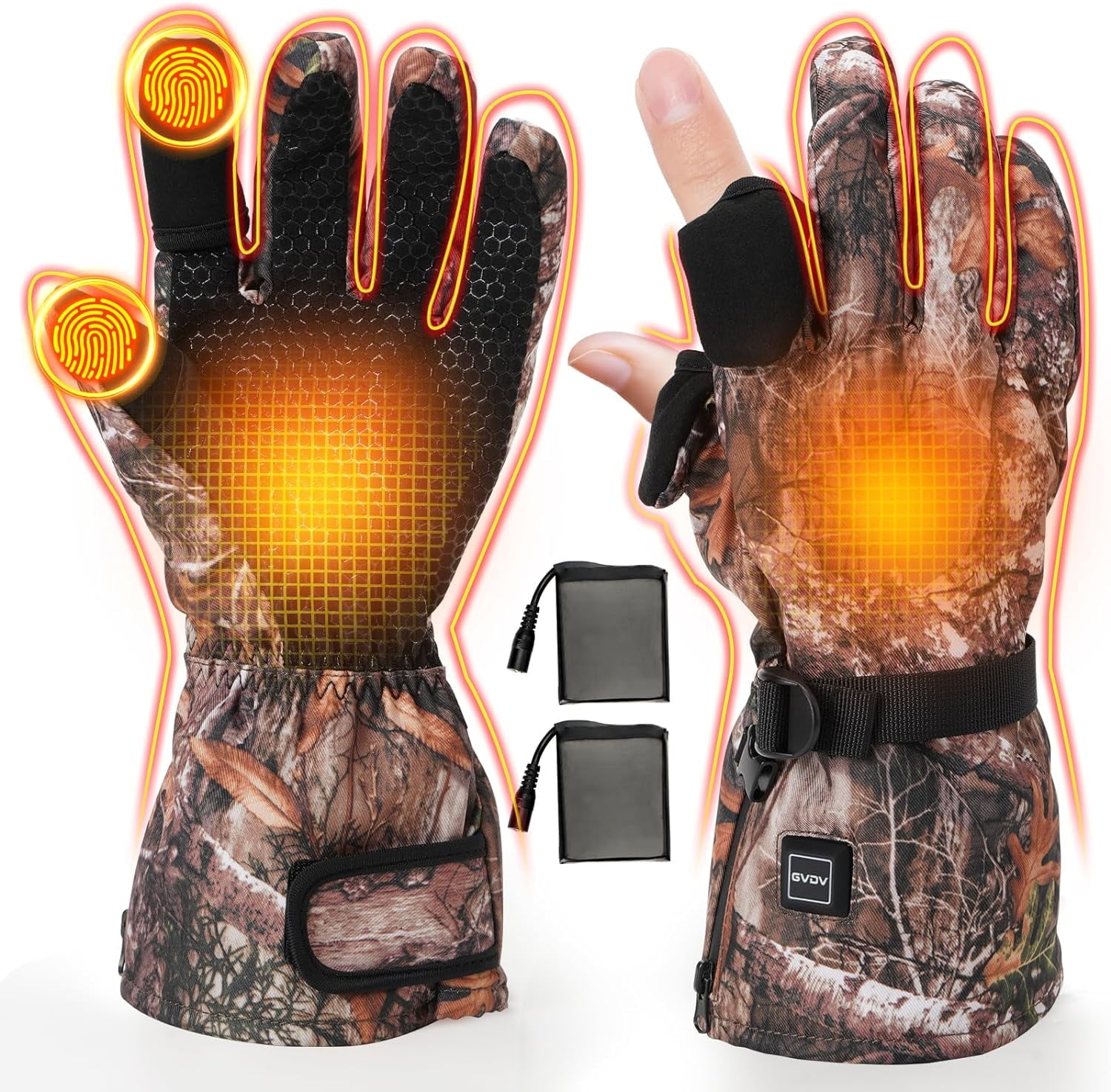 GVDV Hunting Heated Gloves for Men, Rechargeable Touch Screen Heating Gloves  with 2 Battery Packs, Winter Hand Warmers Glove for Outdoor Hunting Fishing  Shooting Hiking, Camouflage, XL 