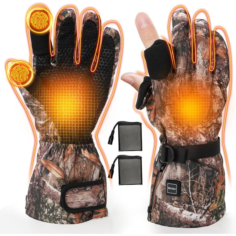 Gvdv Hunting Heated Gloves for Men, Rechargeable Touch Screen Heating Gloves with 2 Battery Packs, Winter Hand Warmers Glove for Outdoor Hunting