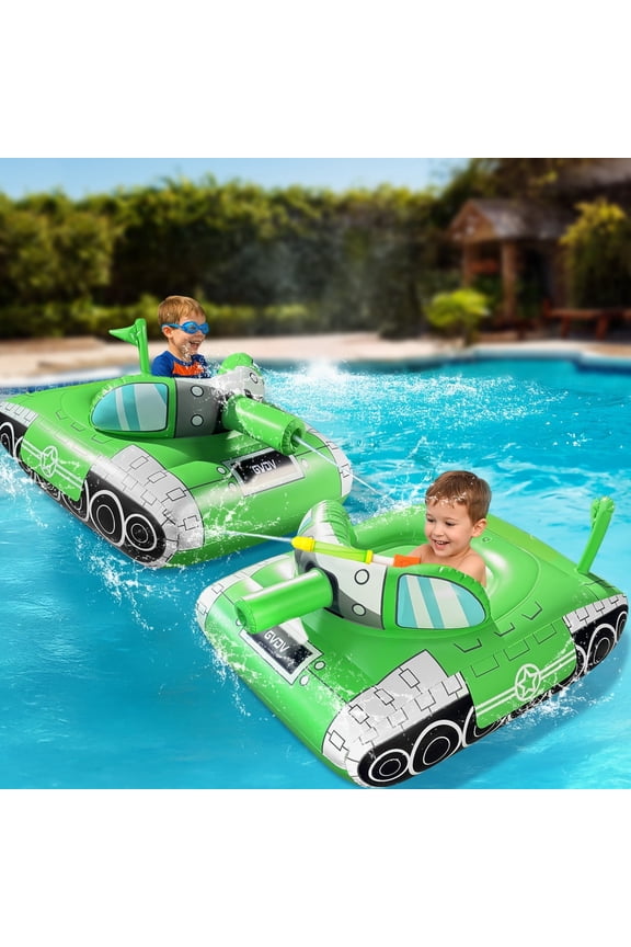 Inflatable Tank Pool Float for Adults & Kids, 61" x 44" Ride-On Float with Water Squirt Guns, Ideal for Summer Beach & Pool Party Water Battle Games