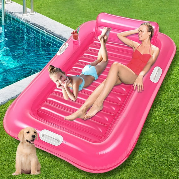 GVDV Inflatable Tanning Pool Lounger Float, 79" x 47" Large Size Suntan Tub for Adult, Pink