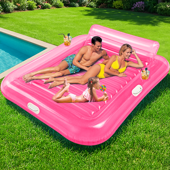 GVDV Inflatable Tanning Pool Lounger Float, 79" x 63" Extra Large Size Suntan Tub for Adult, Pink