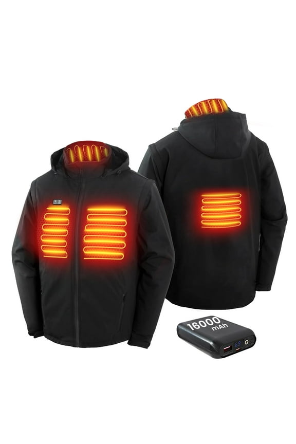 Mens Heated Jacket with 7.4V/16000mAh Battery Pack, Detachable Sleeves Heated Vest, 4 Heating Zones Winter Jacket for Men, Black