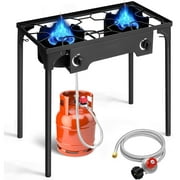 GVDV Outdoor Camping Stove, Double Burners Propane Gas Stove for Cooking BBQ Grill, 150,000-BTU, Black