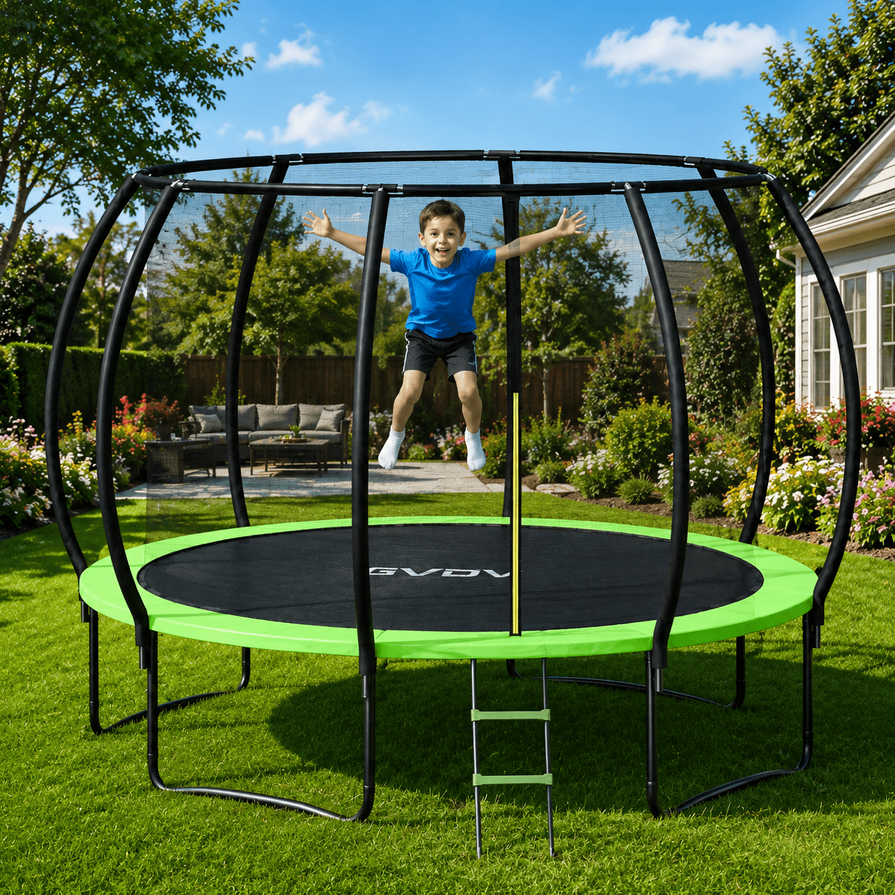 GVDV Outdoor Trampoline, 10' Backyard Recreational Pumpkin