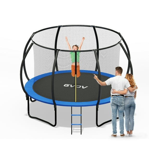 GVDV Outdoor Recreational Trampoline, 10' Backyard Pumpkin Trampoline with Enclosure for Kids & Adults