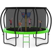 GVDV Outdoor Trampoline, 10' Backyard Recreational Pumpkin Trampoline for Kids with Enclosure