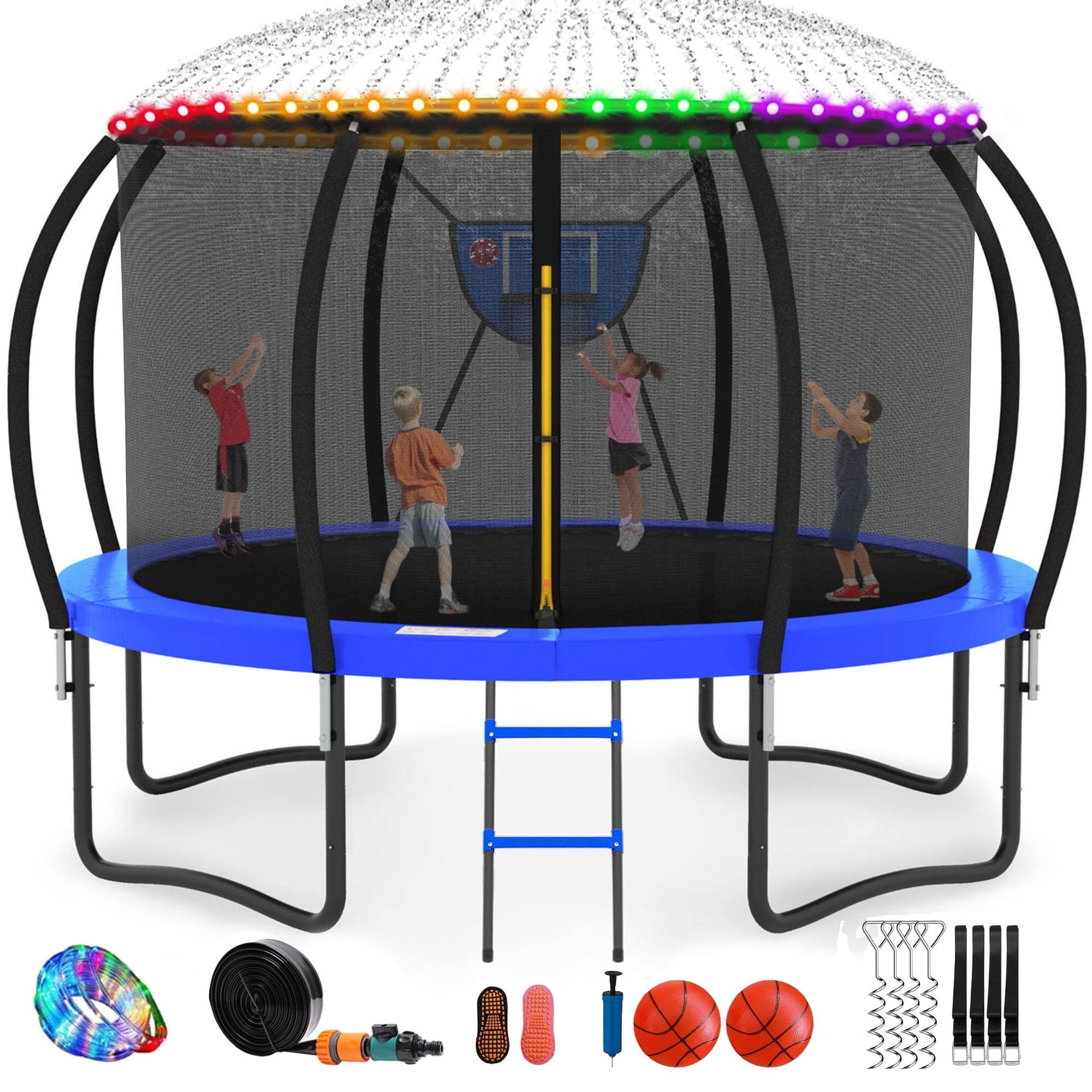 GVDV Outdoor Trampoline, 12' Pumpkin Trampoline with Ladder and Net, Safe Backyard Fun