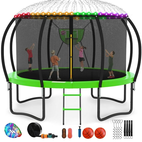 GVDV 12FT Outdoor Trampoline, Backyard Recreational Pumpkin Trampoline for Kids