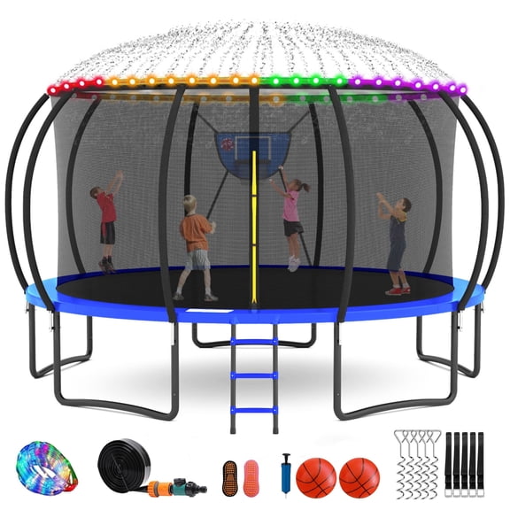 GVDV 16' Outdoor Recreational Trampoline, Backyard Pumpkin Trampoline for Kids & Adults