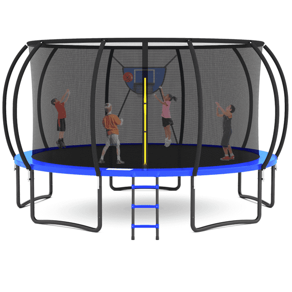 GVDV Outdoor Trampoline, 12' Backyard Recreational Pumpkin Trampoline for Kids