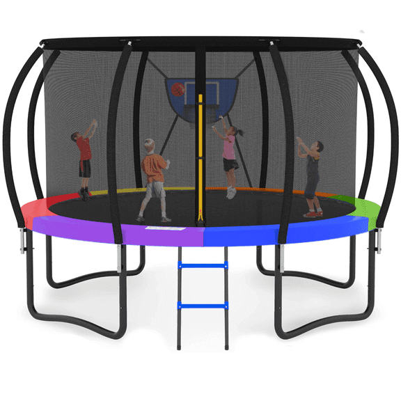 GVDV Outdoor Trampoline, 12' Backyard Recreational Trampoline with Enclosure for Kids & Adults