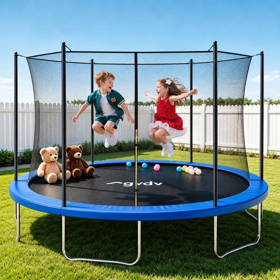 GVDV Outdoor Trampoline, 14' Backyard Recreational Trampoline with Enclosure for Kids & Adults