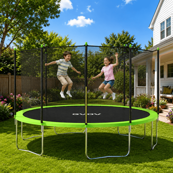 GVDV Outdoor Trampoline, 14' Backyard Recreational Trampoline with Enclosure for Kids & Adults