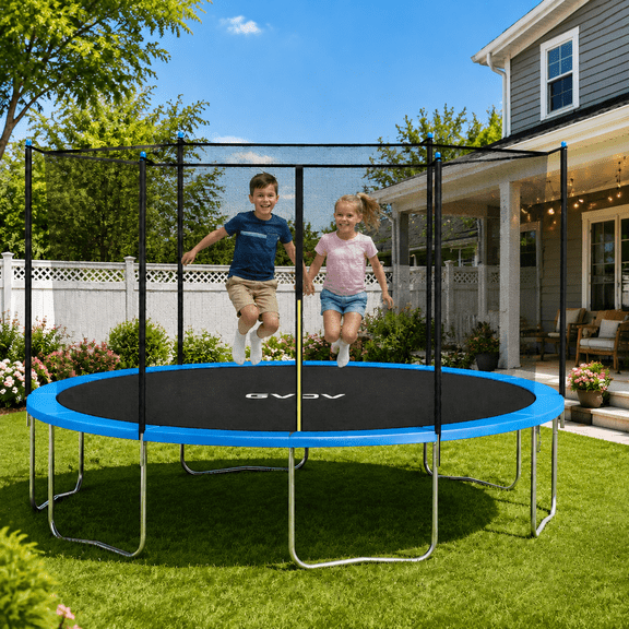 GVDV Outdoor Trampoline, 14' Backyard Recreational Trampoline with Enclosure for Kids & Adults