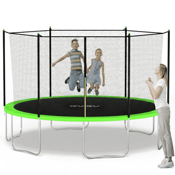 GVDV Outdoor Trampoline, 14' Backyard Recreational Trampoline with Enclosure for Kids & Adults